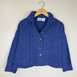 Aran Crafts 100% Merino Wool Short Cardigan L – High-Quality Royal Blue